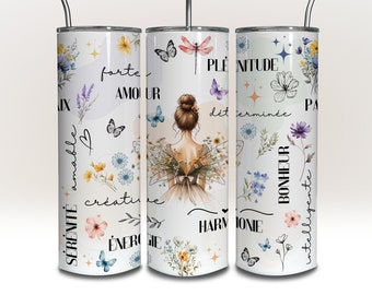 Fransk motiverande tumblerwrap franska positiva affirmationer tumblerwrap 20 oz smal sublimeringsdesign digital nedladdning png