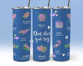 Dios Dice Que Soy Envoltura de Vaso Azul 20oz Spanish Christian Tumbler Wrap PNG 20 oz Skinny Tumbler Sublimation Design Español DOWNLOAD