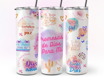 Promesas De Dios Para Mi, Christian Tumbler Wrap 20 oz Skinny Tumbler Wrap Inspirational Design SEAMLESS Sublimation Template DOWNLOAD Png