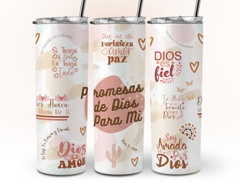Promesas De Dios Para Mi, Beige BOHO Christian Tumbler Wrap 20 oz Skinny Tumbler Wrap Design SEAMLESS Sublimation Template DOWNLOAD Png