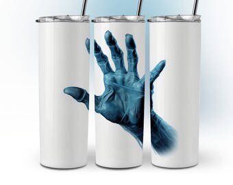 3d Blue Witches Hand Reaching Scary Halloween Tumbler Wrap 20 oz Skinny Tumbler Wrap Design Straight Sublimation Template Download PNG