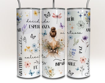 Copo Motivacional Espanhol Wrap Envoltura de Vaso Español Afirmações Positivas 20 oz Skinny Sublimation Designs DIGITAL DOWNLOAD Png