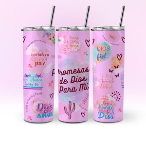Promesas De Dios Para Mi, Pink Christian Tumbler Wrap 20 oz Skinny Tumbler Wrap Design SEAMLESS Sublimation Template DOWNLOAD Png