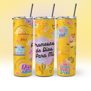 Promesas De Dios Para Mi, gele christelijke Tumbler Wrap 20 oz Skinny Tumbler Wrap Design NAADLOZE sublimatie sjabloon DOWNLOAD Png