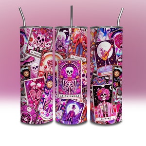 Spanish Tarot Card Tumbler Wrap Pink Spanish Skeleton Tumbler Wrap 20 oz Skinny Tumbler Wrap Design SEAMLESS Sublimation Template DOWNLOAD