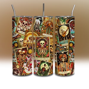 Spanish Tarot Card Tumbler Wrap Green Spanish Skeleton Tumbler Wrap 20 oz Skinny Tumbler Wrap Design SEAMLESS Sublimation Template DOWNLOAD
