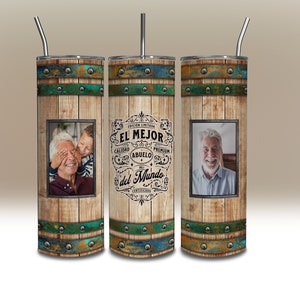 El Mejor Abuelo del Mundo Tumbler Png, Vintage Spanish Best Grandpa Tumbler Wrap Envoltura de Vaso 20oz Add Photos Image Custom PNG DOWNLOAD