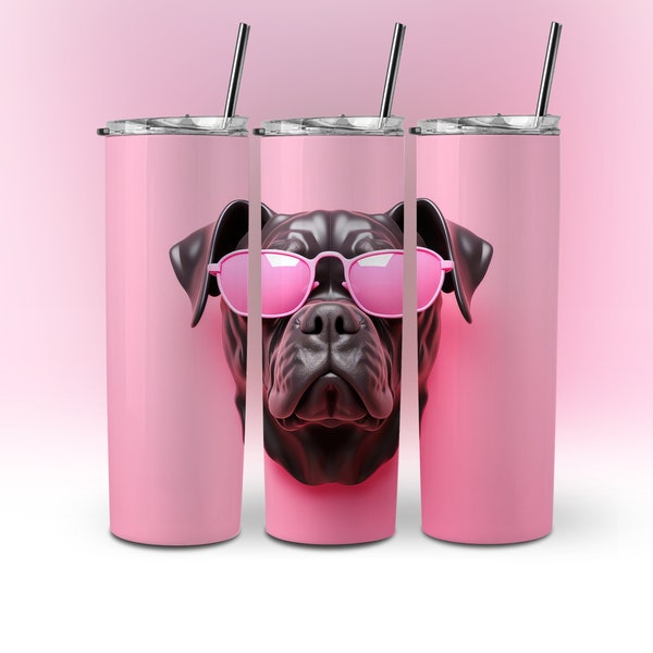 3D Cane Corso Dog Sunglasses, Funny Italian Mastiff Glasses Pink Tumbler Wrap, 20oz Skinny Straight Sublimation Design Instant Download PNG