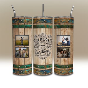 El Mejor Papá del Mundo Tumbler Png, Vintage Spanish Best Dad Tumbler Wrap Envoltura de Vaso  20oz Add 4 Photos Images Custom PNG DOWNLOAD