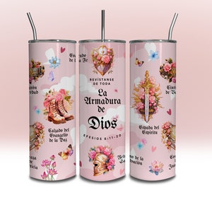 La Armadura De Dios Tumbler Wrap Pink Spanish Christian Tumbler Wrap 20 oz Skinny Tumbler Wrap Diseño SEAMLESS Sublimation Template DESCARGAR
