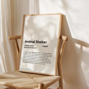 Definição de abrigo de animais engraçados, pôster de arte de parede, presente de abrigo de animais para citação de abrigo de animais, tipografia para impressão, DOWNLOAD DIGITAL imagem 5