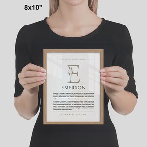 Emerson Name Bedeutung Wand Kunst Emerson Name Origin Print Kinderzimmer Dekor, Baby Taufe Geschenk, GEDRUCKTER Name Bedeutung Poster, gerahmt Name Art Bild 9