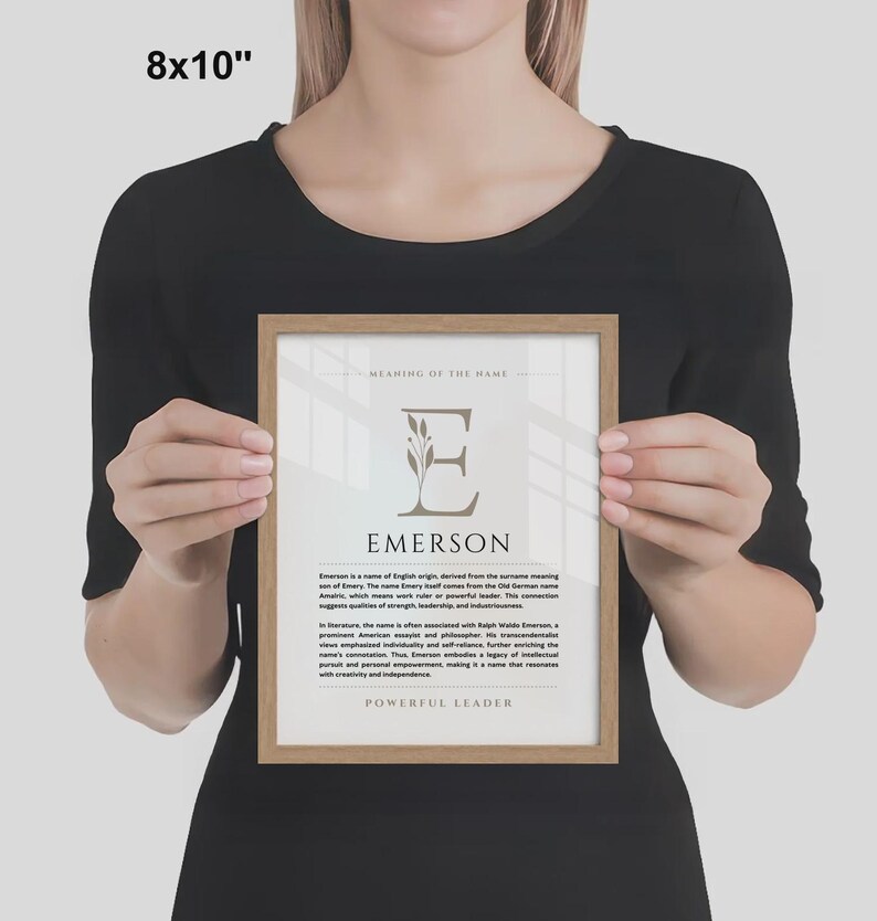 Emerson Name Bedeutung Wand Kunst Emerson Name Origin Print Kinderzimmer Dekor, Baby Taufe Geschenk, GEDRUCKTER Name Bedeutung Poster, gerahmt Name Art Bild 9