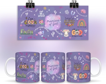 Promises of God Mug Wrap 15 oz 11oz Purple Christian Affirmation Mug Wrap PNG Sublimation Design for Coffee Mug Sublimation Wrap 15oz 11 oz