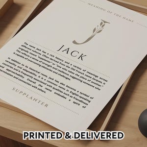 Jack Name Meaning Wall Art Jack Name Origin Print Nursery Decor, Baby Baptism Gift, PRINTED Name Meaning Poster, Framed Name Art