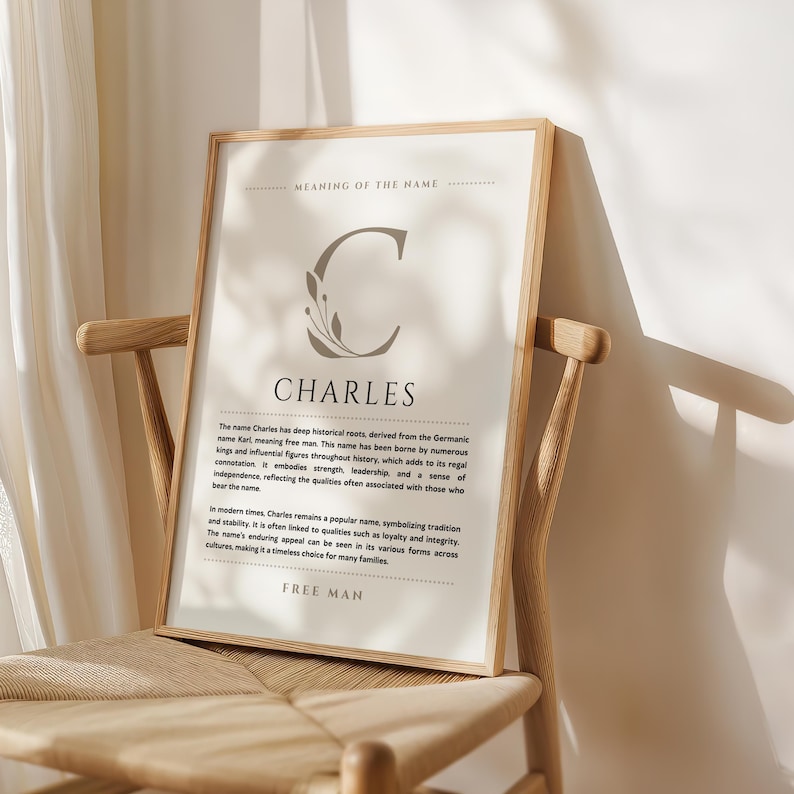Charles Name Bedeutung Wandkunst, Charles Name Origin Print Kinderzimmer Dekor, Taufe Geschenk für Baby, Name Poster Karte Printable DIGITAL DOWNLOAD Bild 4