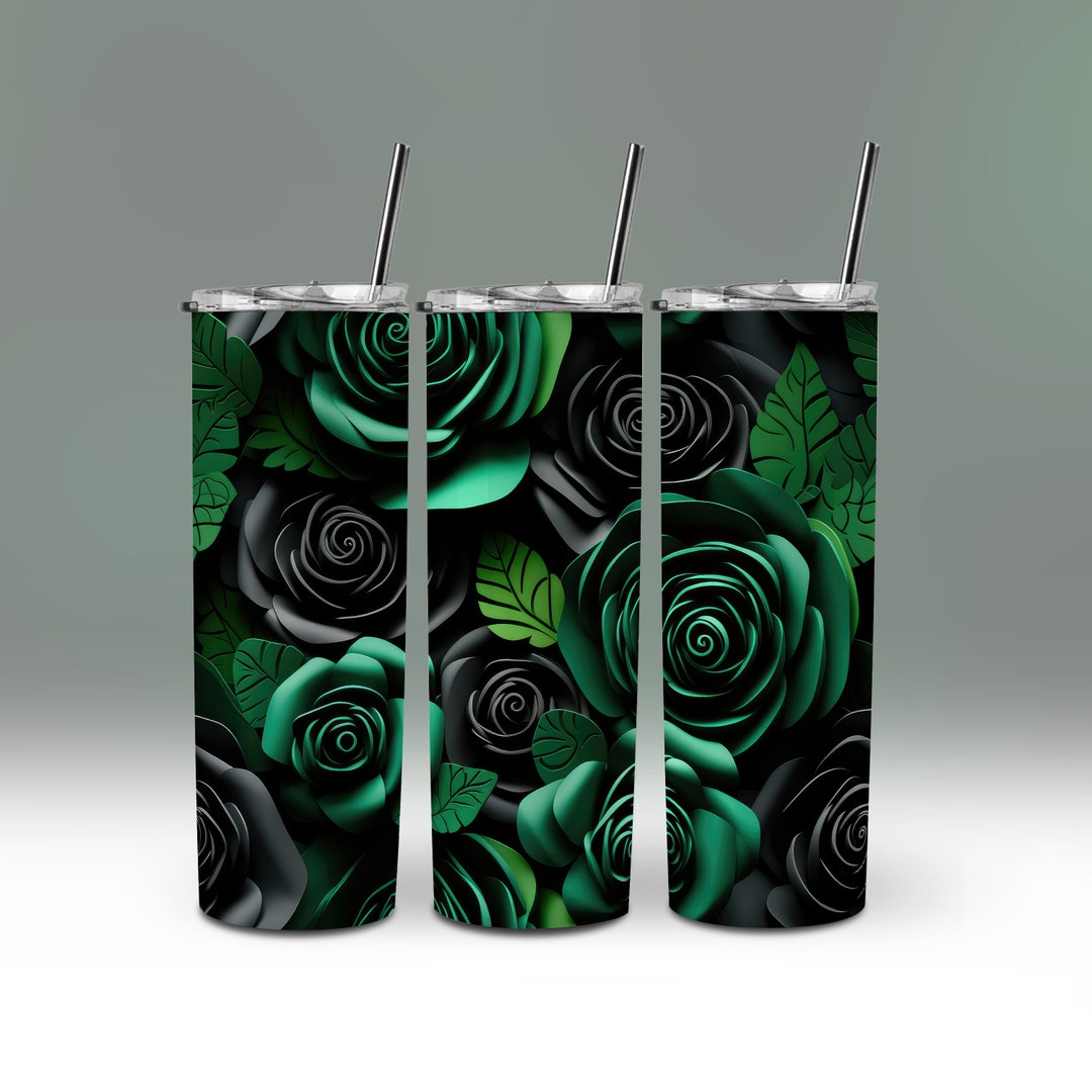 3D Seamless Black Green Roses Floral Flower Tumbler Wrap 20 - Etsy