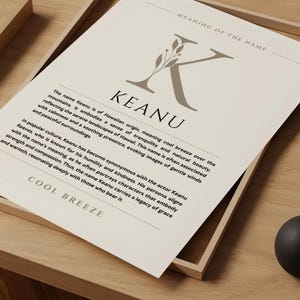 Significato del nome Keanu Arte murale, Stampa sull'origine del nome Keanu Decorazione per la cameretta dei bambini, Regalo di battesimo per il bambino, Poster con nome Stampabile DOWNLOAD DIGITALE
