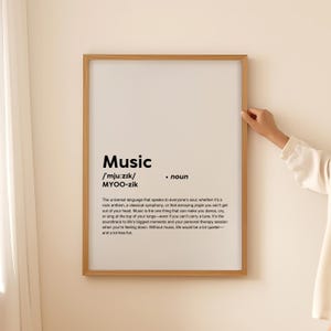Affiche d'art mural impression définition musique drôle, cadeau musique pour mélodie citation texte typographie imprimable téléchargement numérique uniquement