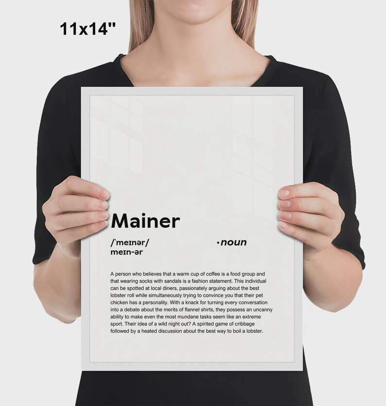 Mainer 1 PRINTED Mainer Poster, Funny Definition of Mainer Print Wall Art, Maine ...