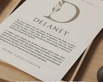 Delaney Name Meaning Wall Art Delaney Name Origin Print Nursery Decor, Baby Baptism Gift, PRINTED Name Meaning Poster, Framed Name Art