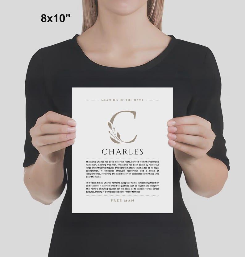 Charles Name Meaning Wall Art Charles Name Origin Print Nursery Decor, Baby Baptism Gift, PRINTED Name Meaning Poster, Framed Name Art image 3