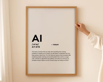 Rolig AI-definition, väggkonst, affisch, AI-gåva för artificiell intelligens, citat, text, typografi, utskrivbar, digital nedladdning, ENDAST