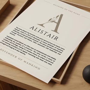 Arte mural con el significado del nombre Alistair, impresión del origen del nombre Alistair, decoración para habitación infantil, regalo de bautizo para bebé, póster con nombre imprimible (descarga digital)