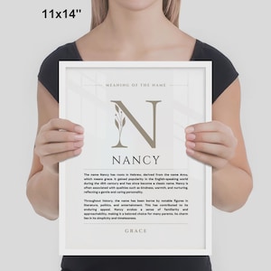 Nancy naam betekenis muur kunst Nancy naam oorsprong afdrukken decor kinderkamer, babydoop cadeau, GEDRUKTE naam betekenis poster, ingelijste naam kunst afbeelding 8