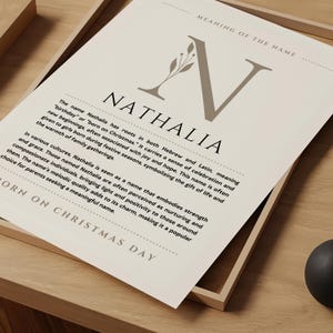 Significato del nome Nathalia Arte murale, Origine del nome Nathalia Stampa Decorazione per la cameretta dei bambini, Regalo di battesimo per il bambino, Poster con nome Stampabile DOWNLOAD DIGITALE