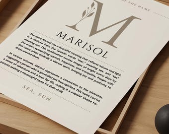 Significado del nombre Marisol, arte de pared, impresión del origen del nombre Marisol, decoración de guardería, regalo de bautismo para bebé, tarjeta con póster con nombre imprimible DESCARGA DIGITAL