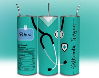 Envoltura para vaso de cirujano ortopédico de 20 oz, delgada, con nombre, para agregar, regalo de cumpleaños, agradecimiento laboral, sublimación, DESCARGA DIGITAL