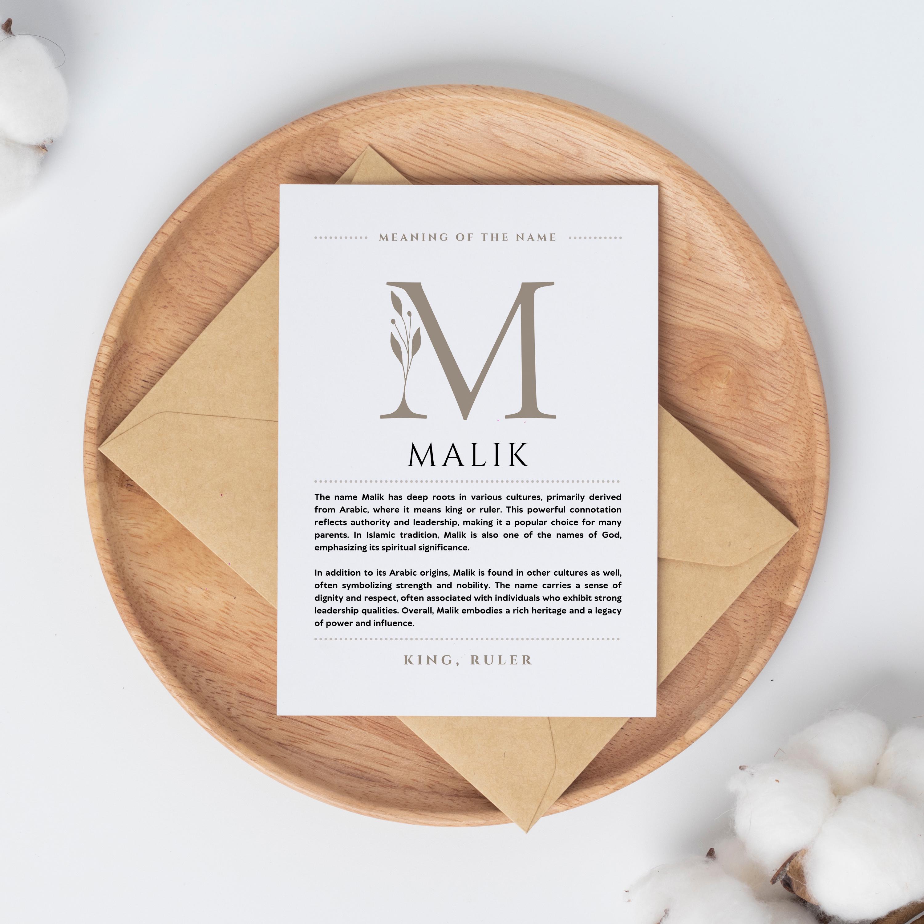 Malik Name Meaning Wall Art, Malik Name Origin Print Nursery Decor