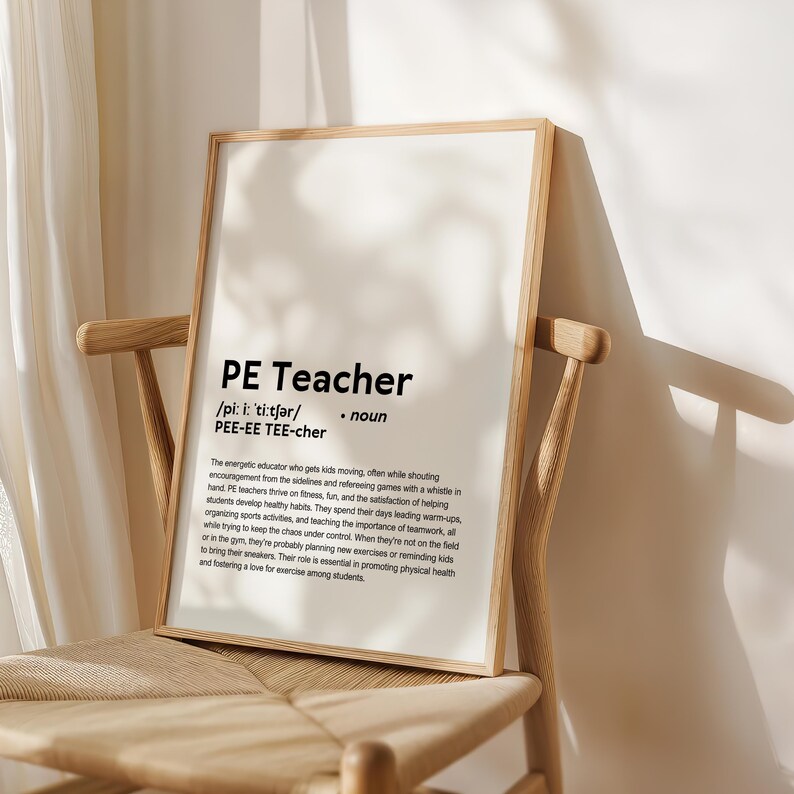 Funny PE Teacher Definition Print Wall Art Poster, PE Teacher Gift for ...