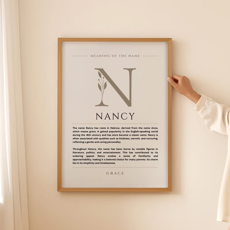 Nancy Name Meaning Wall Art, Nancy Name Origin Print Nursery Decor, Baptism Gift for Baby, Name Poster Card Printable DIGITAL DOWNLOAD image 3