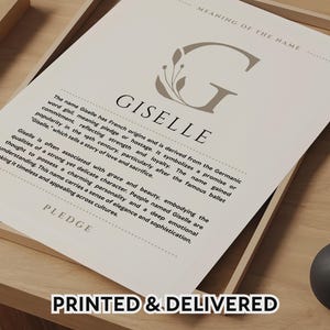 Giselle Name Meaning Wall Art Giselle Name Origin Print Nursery Decor, Baby Baptism Gift, PRINTED Name Meaning Poster, Framed Name Art