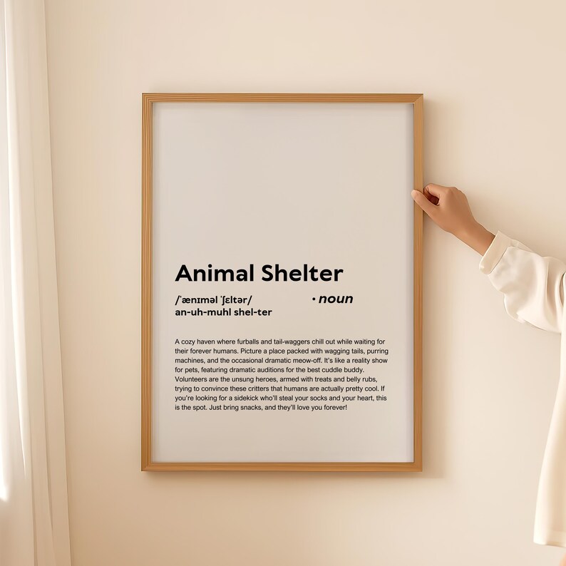 Definição de abrigo de animais engraçados, pôster de arte de parede, presente de abrigo de animais para citação de abrigo de animais, tipografia para impressão, DOWNLOAD DIGITAL imagem 1