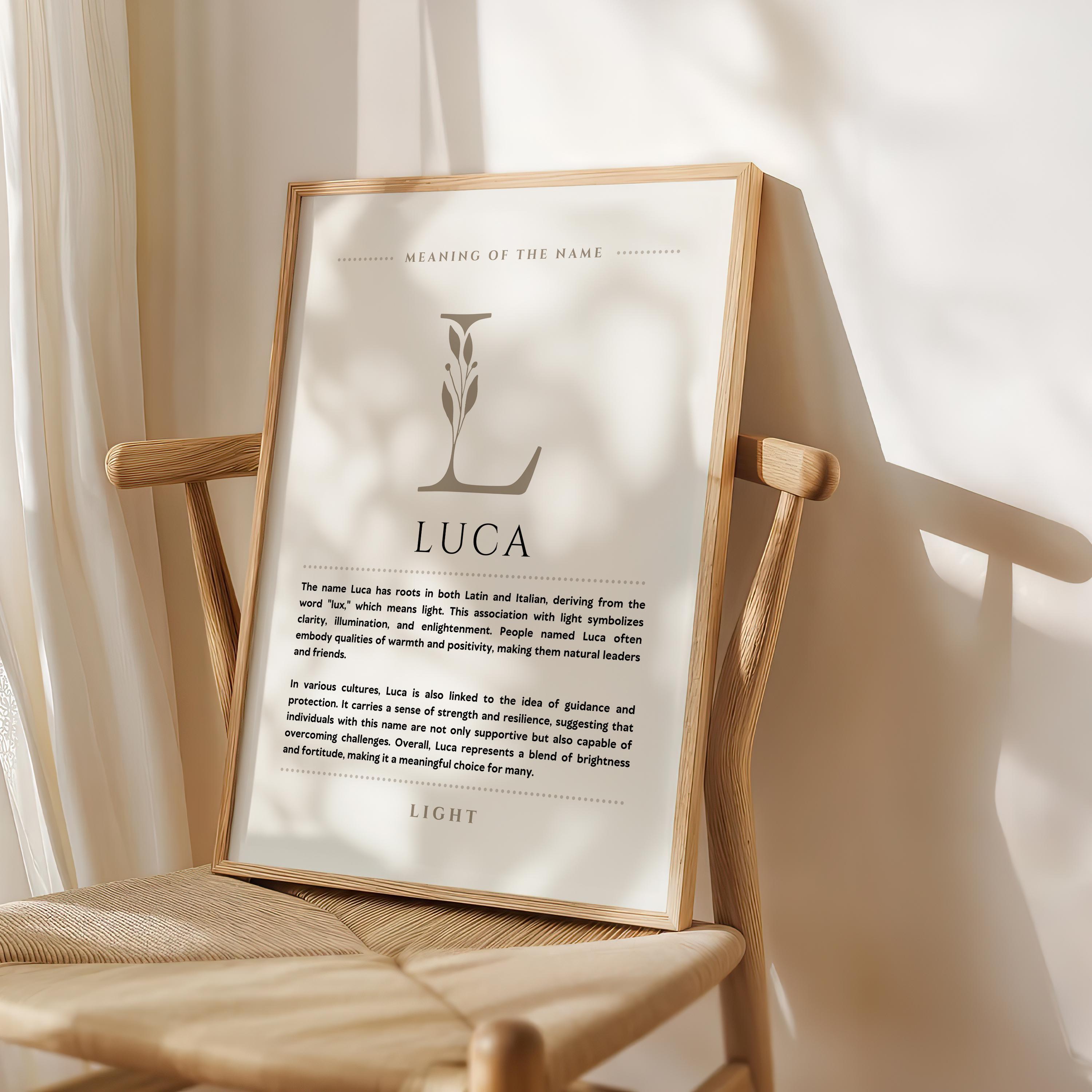 Luca Name Meaning Wall Art, Luca Name Origin Print Nursery Decor