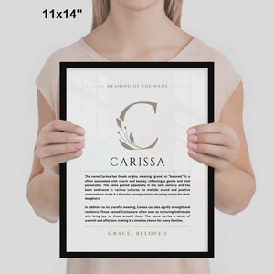 Znaczenie imienia Carissa – grafika ścienna, pochodzenie imienia Carissa, dekoracja pokoju dziecięcego, prezent na chrzest dziecka, wydrukowany plakat ze znaczeniem imienia, oprawiona grafika z imieniem zdjęcie 6