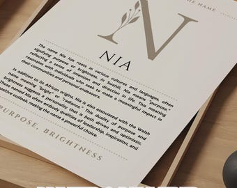 Nia Name Meaning Wall Art Nia Name Origin Print Nursery Decor, Baby Baptism Gift, PRINTED Name Meaning Poster, Framed Name Art