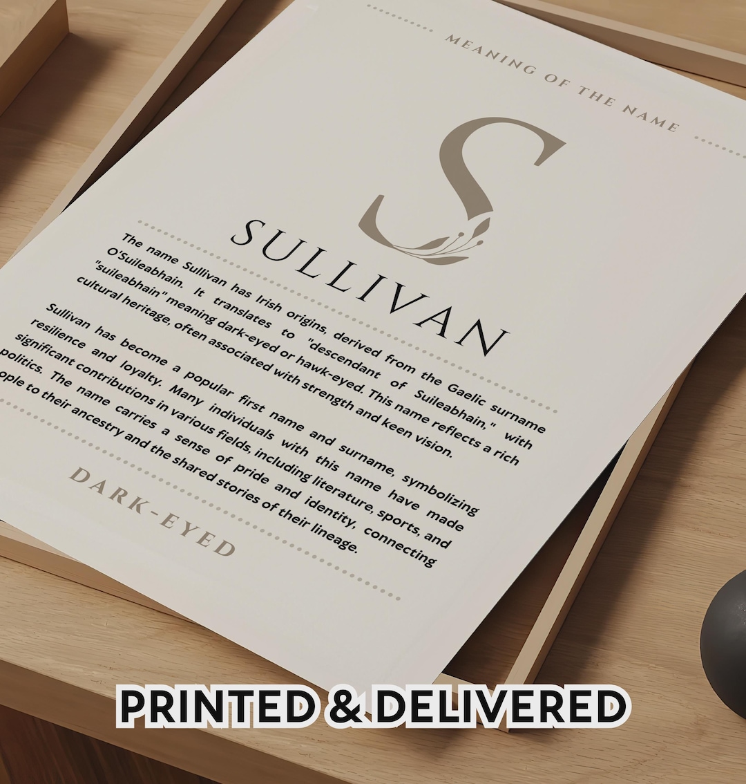 Sullivan Name Meaning Wall Art Sullivan Name Origin Print Nursery Decor ...