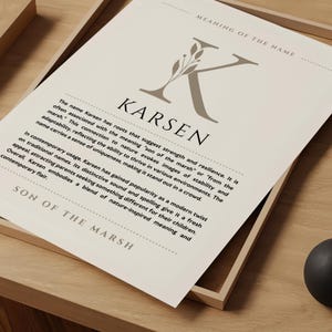 Significado del nombre Karsen, arte de pared, impresión del origen del nombre Karsen, decoración de guardería, regalo de bautismo para bebé, tarjeta con póster con nombre para imprimir DESCARGA DIGITAL