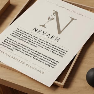Nevaeh Name Bedeutung Wandkunst, Nevaeh Name Origin Print Kinderzimmer Dekor, Taufe Geschenk für Baby, Name Poster Karte Printable DIGITAL DOWNLOAD