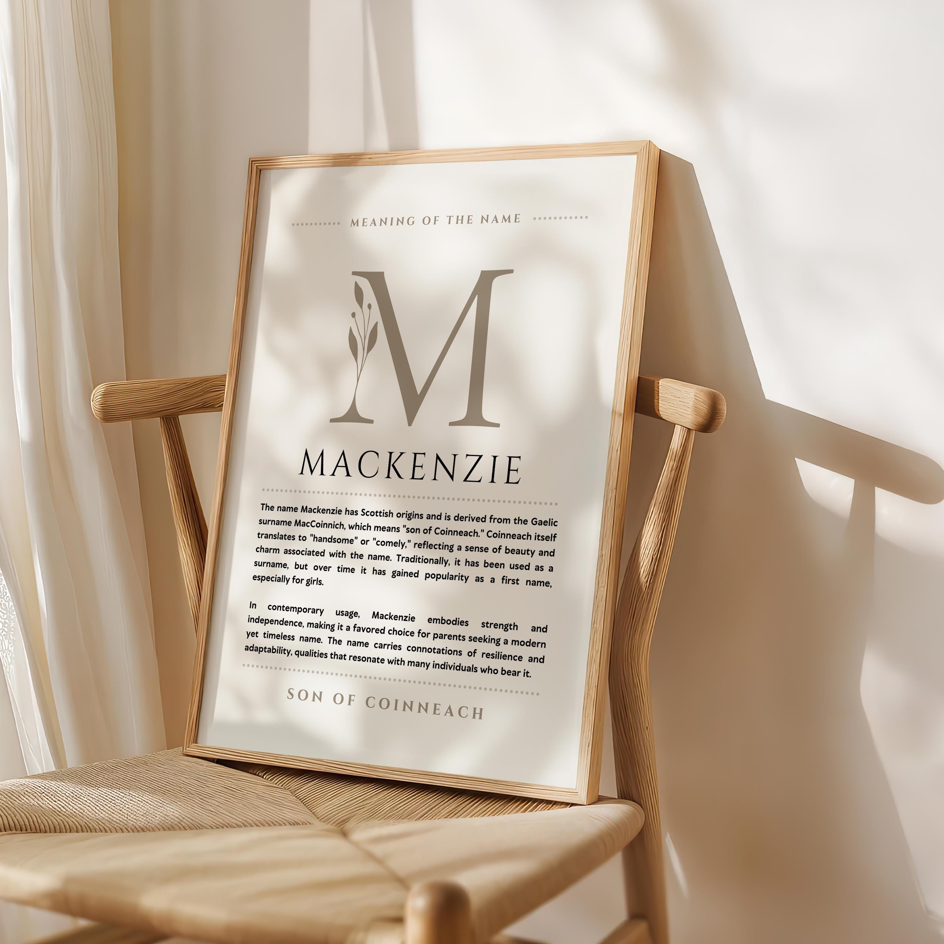 Mackenzie Name Meaning Wall Art, Mackenzie Name Origin Print