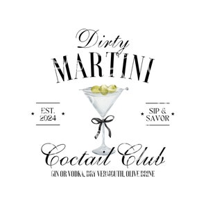 Dirty Martini Social Club PNG Black Bow Ribbon Coquette Girls Club Cocktail Trendy Sublimation Shirt Tumbler Mug Cup Design Digital PNG