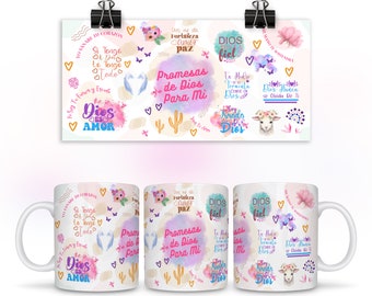 Promesas de Dios Para Mi, BOHO Spanish Christian 15 oz Mug Wrap 11 oz Mug Wrap Design, Mug Sublimation Template, DIGITAL DOWNLOAD Mug Png