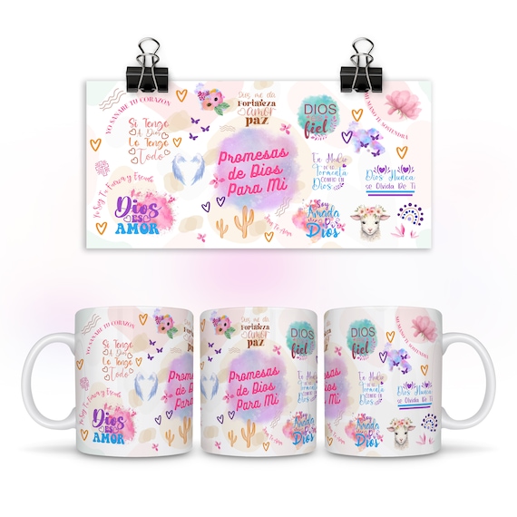 Promesas de Dios Para Mi, Boho Spanisch Christian 15 Unzen Becher Wrap 11 Unzen Becher Wrap Design, Becher Sublimation Vorlage, DIGITAL DOWNLOAD Becher Png