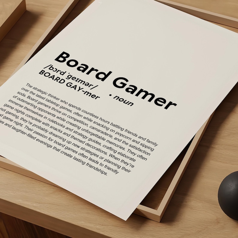Funny Board Gamer Definition Print Wall Art Poster, Board Gamer Gift