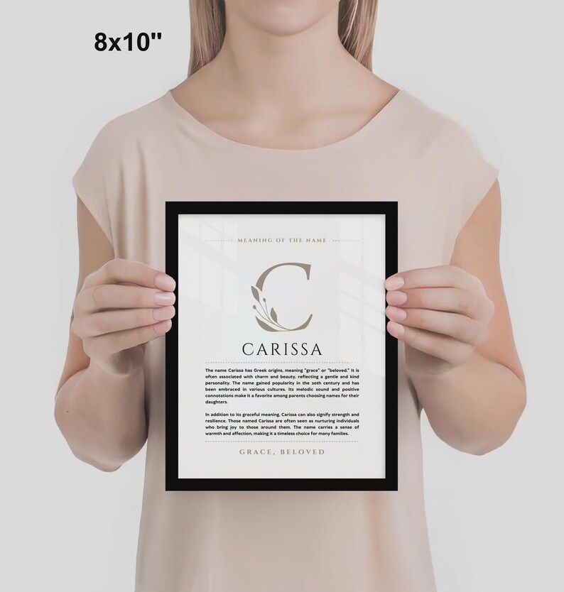 Znaczenie imienia Carissa – grafika ścienna, pochodzenie imienia Carissa, dekoracja pokoju dziecięcego, prezent na chrzest dziecka, wydrukowany plakat ze znaczeniem imienia, oprawiona grafika z imieniem zdjęcie 5