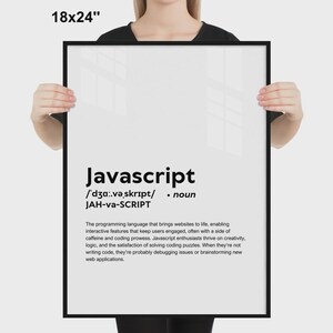 GEDRUKTE javascript-poster, grappige definitie van javascript print muurkunst, javascript cadeau wanddecoratie, gedrukt en ingelijst decor kantoor aan huis afbeelding 10